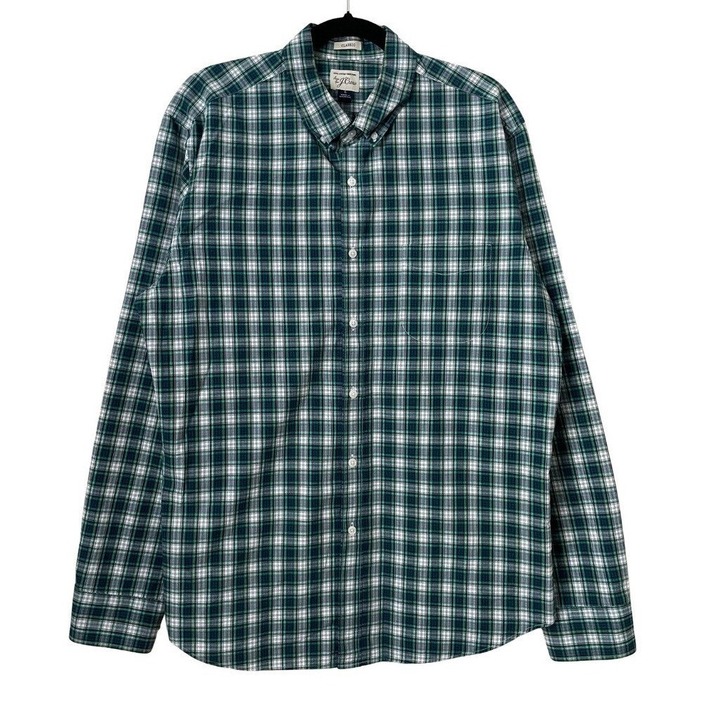 J. Crew Shirt Mens Large Green Blue Plaid‎ Classic Fit Long Sleeve Button Down
